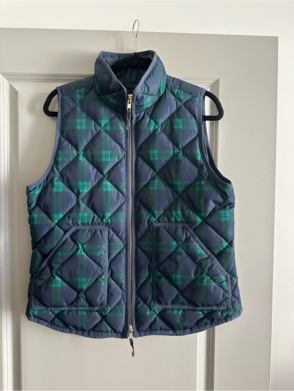 J CREW Quilted Plaid Vest - Navy & Green